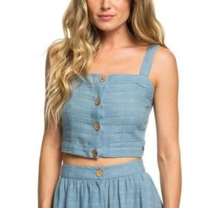 Roxy Tweed Blue Button Up Top